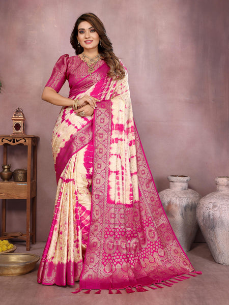 Anaita Pink Soft Satin Silk Saree With Zari Weaving Work