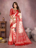 Anaita Red Soft Satin Silk Saree With Zari Weaving Work - Distacart