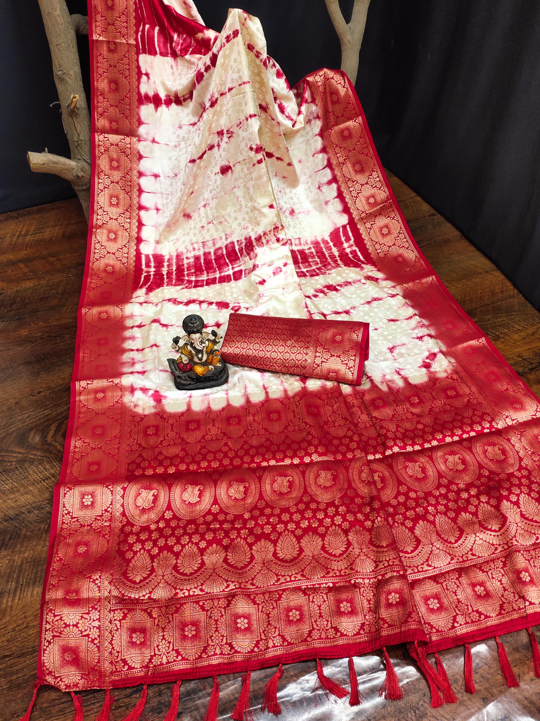 Anaita Red Soft Satin Silk Saree With Zari Weaving Work - Distacart