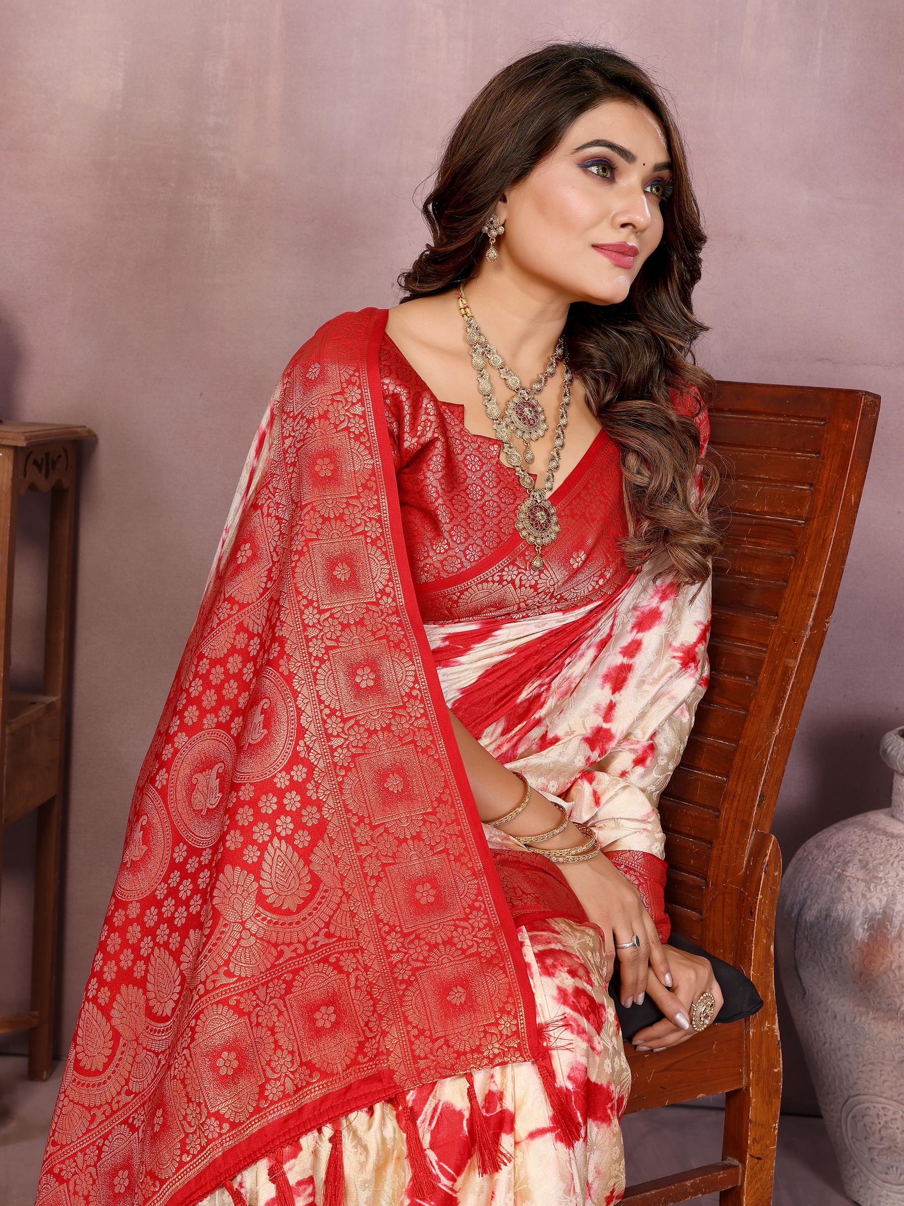 Anaita Red Soft Satin Silk Saree With Zari Weaving Work - Distacart
