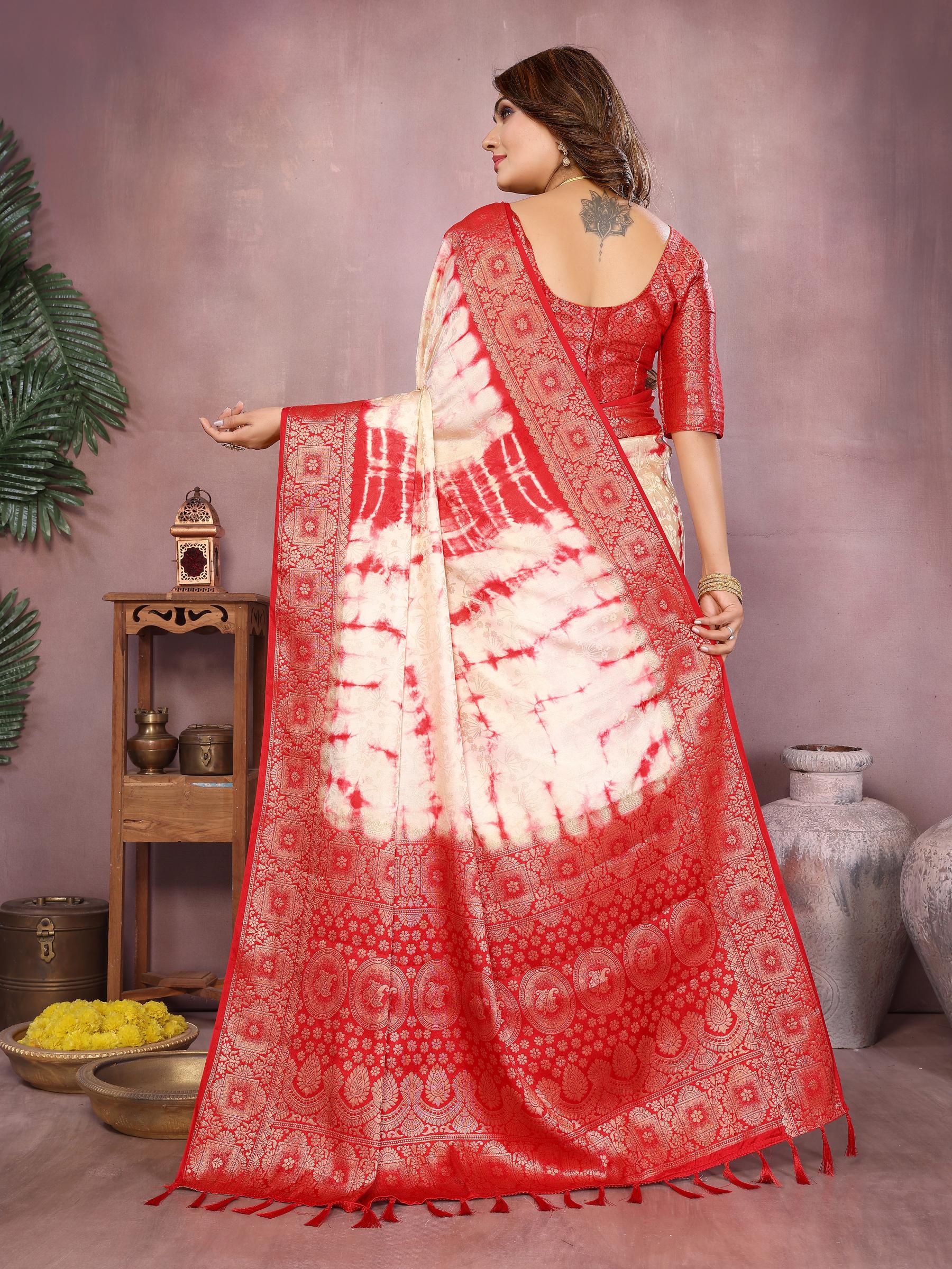 Anaita Red Soft Satin Silk Saree With Zari Weaving Work - Distacart