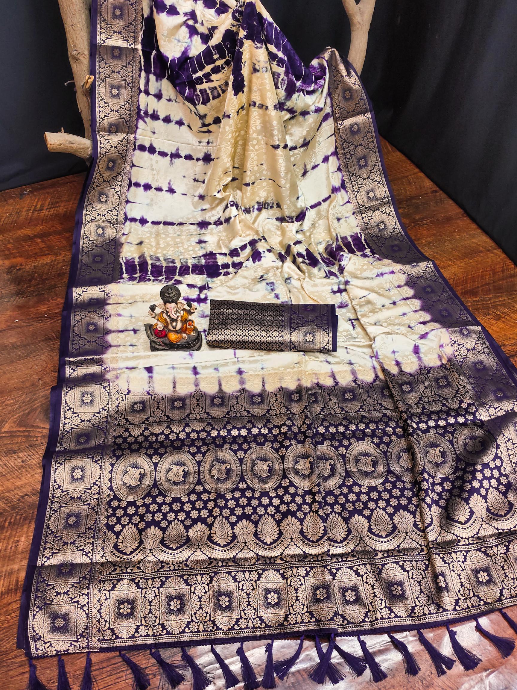 Anaita Violet Soft Satin Silk Saree With Zari Weaving Work - Distacart