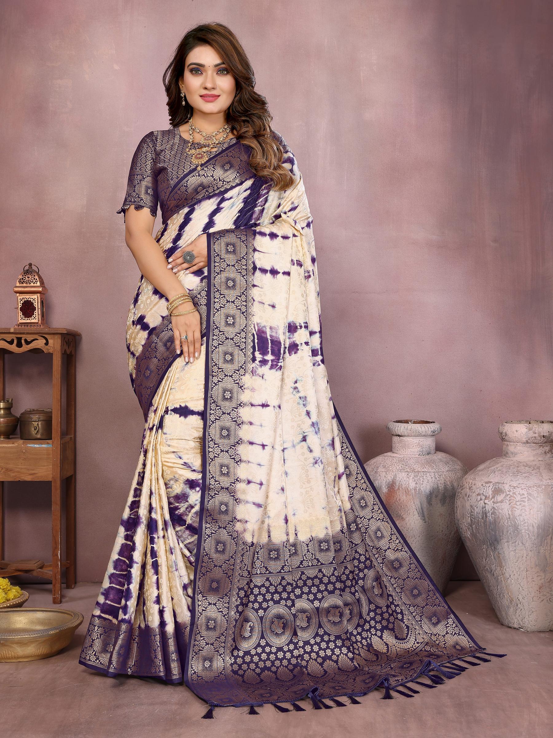 Anaita Violet Soft Satin Silk Saree With Zari Weaving Work - Distacart