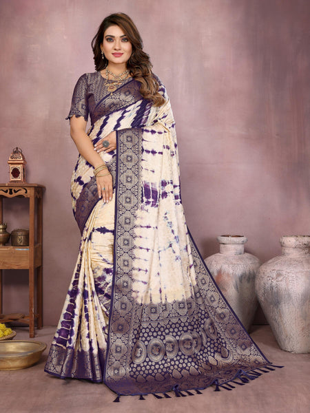 Anaita Violet Soft Satin Silk Saree With Zari Weaving Work
