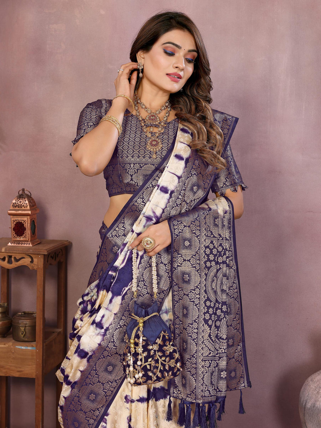 Anaita Violet Soft Satin Silk Saree With Zari Weaving Work - Distacart