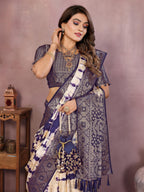 Anaita Violet Soft Satin Silk Saree With Zari Weaving Work - Distacart