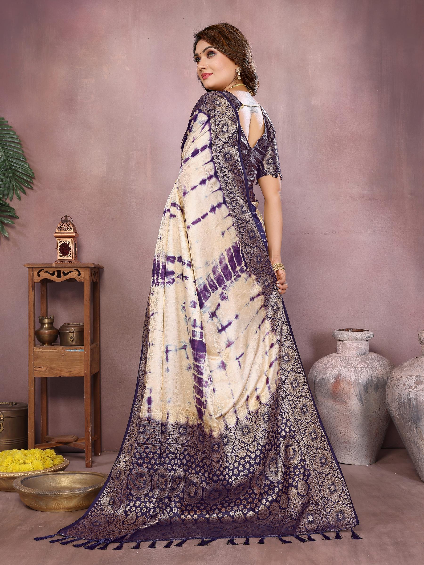Anaita Violet Soft Satin Silk Saree With Zari Weaving Work - Distacart