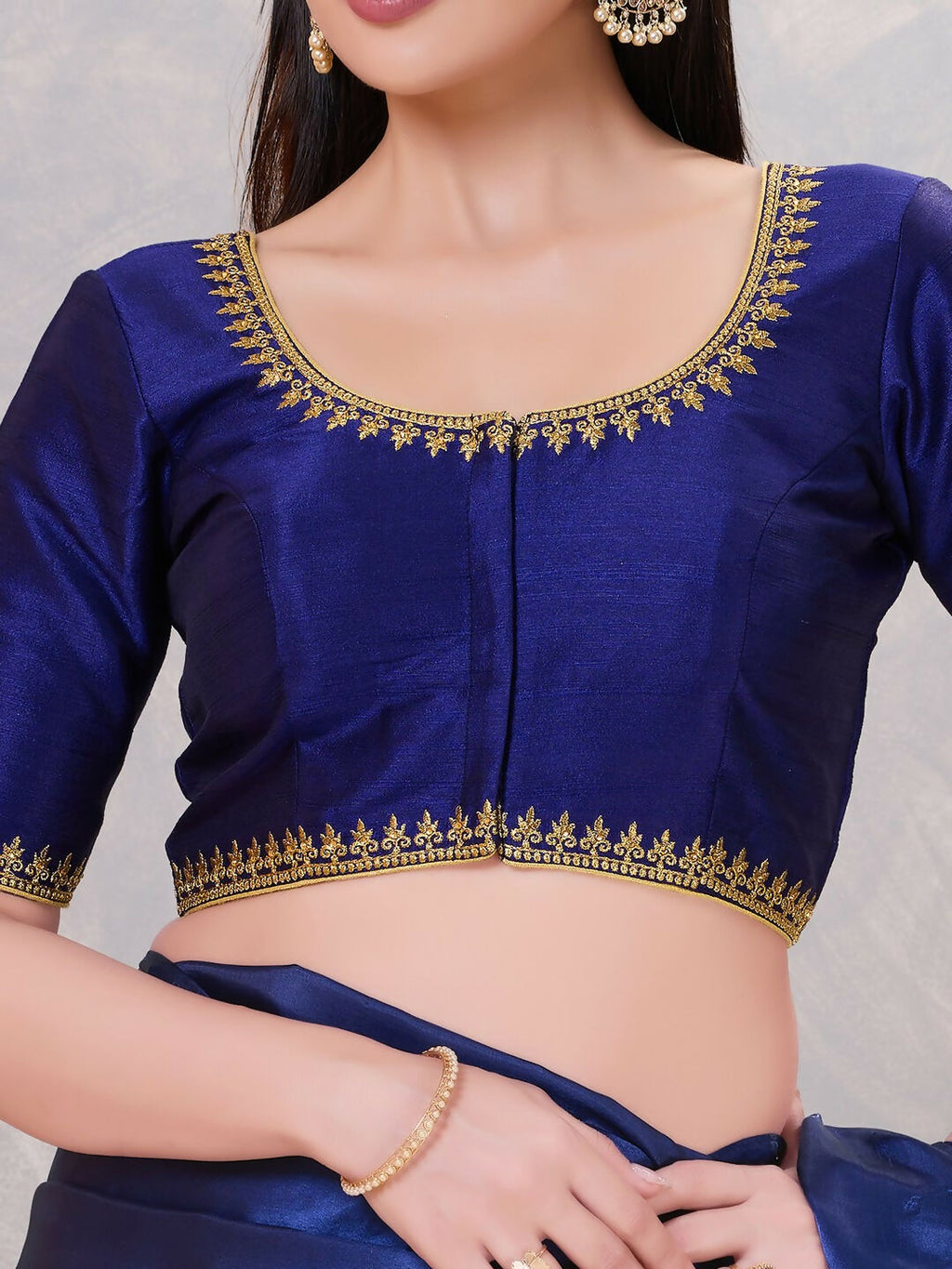 Joban Fashion Women Silk Navy-Blue Stitched Blouse