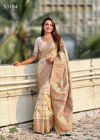 Yellow Pashmina Silk Wevon Kashmiri Meenakari Designer Saree with Unstitched Blouse - Vandini