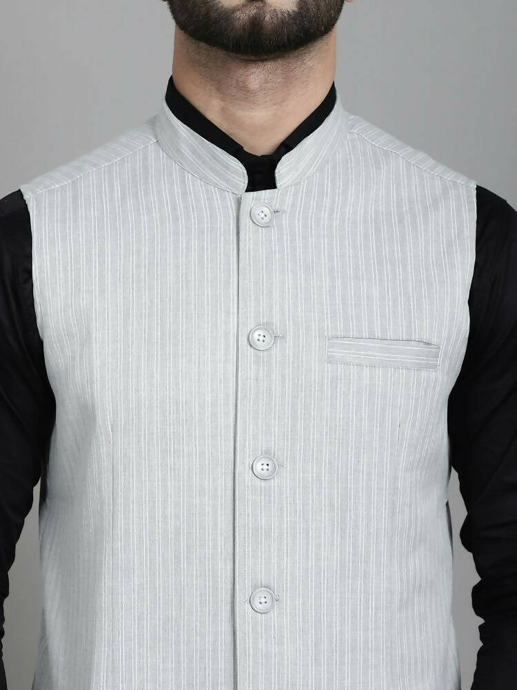 Even Apparels Nehru Jacket With Welt Pockets - Grey