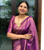 DEIANA'S Beautiful Designer Golden zari Soft Lichi Silk Saree - Majanta