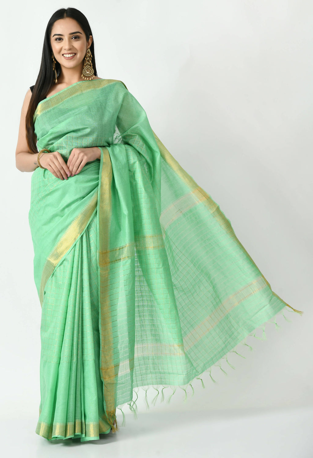 Mominos Fashion Moeza Sea Green Bhagalpuri Handloom Silk Raj Shree Saree with unstitched Blouse piece - Distacart