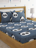 Home Sizzler Grey & White Panda 210 TC Bedsheet with Pillow Cover - Distacart