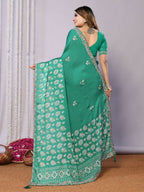 Green Gajji Silk Cord Jari Thread Stone Sequence Saree - Norita Saumya