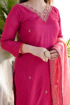 The52 Pink Women's Gorgeous Embroidered Vichitra Fabric Straight Kurta Pant with Dupatta Set - Distacart