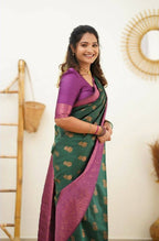 DEIANA'S Beautiful Designer Golden zari Soft Lichi Silk Saree - Teal