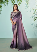 Purple Crepe Silk Solid Saree With Unstitched Blouse Piece - Norita Ikshita