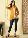 Myshka Women's Mustard Embroidered Party Fusion Top