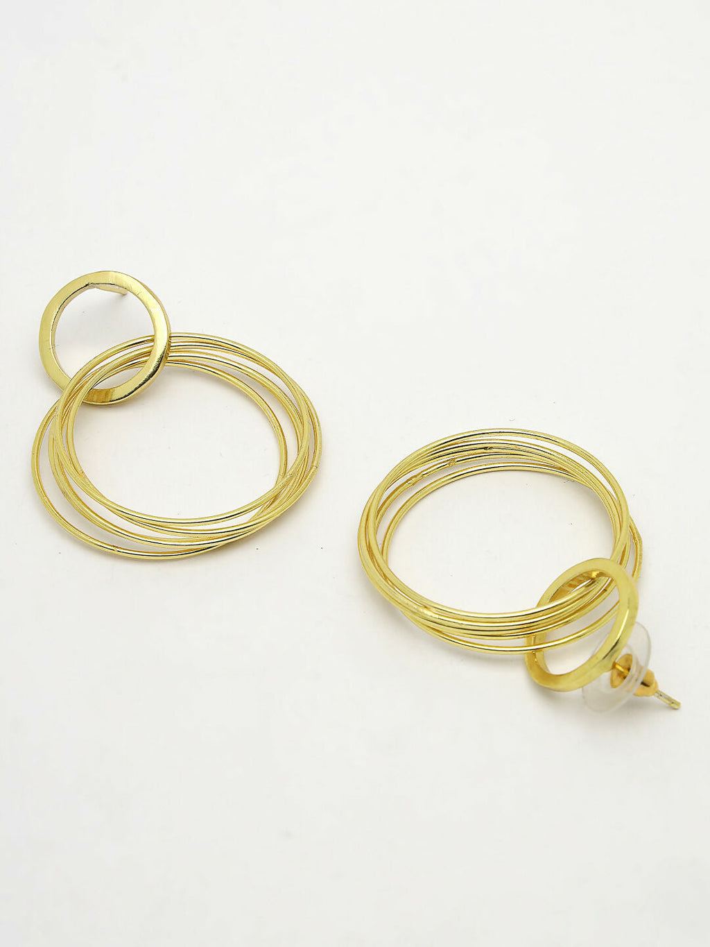 NVR Women Golden Linked Round Circle Attached Drop Earrings - Distacart