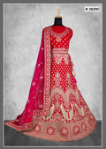 Red Velvet Zardosi Work With Pure Mirror Work Lehenga Choli - Nimaya Tyohar