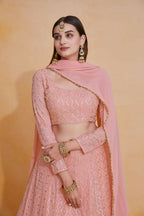 Pink Georgette Thread Sequence Embroidery Work Lehenga Choli - Jihu Culture