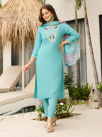The52 Women's Viscose Embroidery work Straight Kurta with Pant and Dupatta Set - Distacart