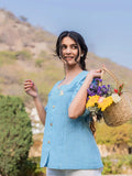 Yufta Sky Blue Cotton Checks Printed Top
