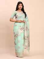 Anaita Sky Blue Linen Woven Work Saree With Blouse - Distacart