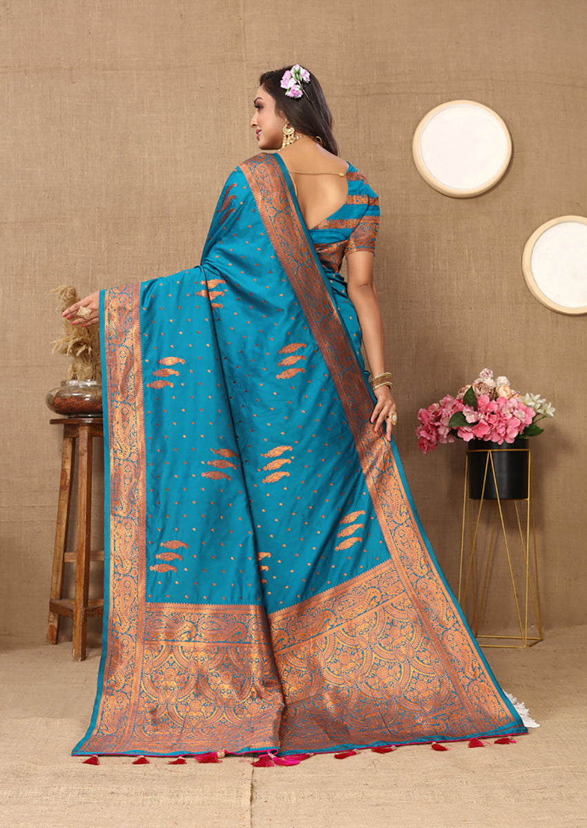 Lorenvalley Fashion Skyblue Soft Silk Copper Zari weaving Design Saree