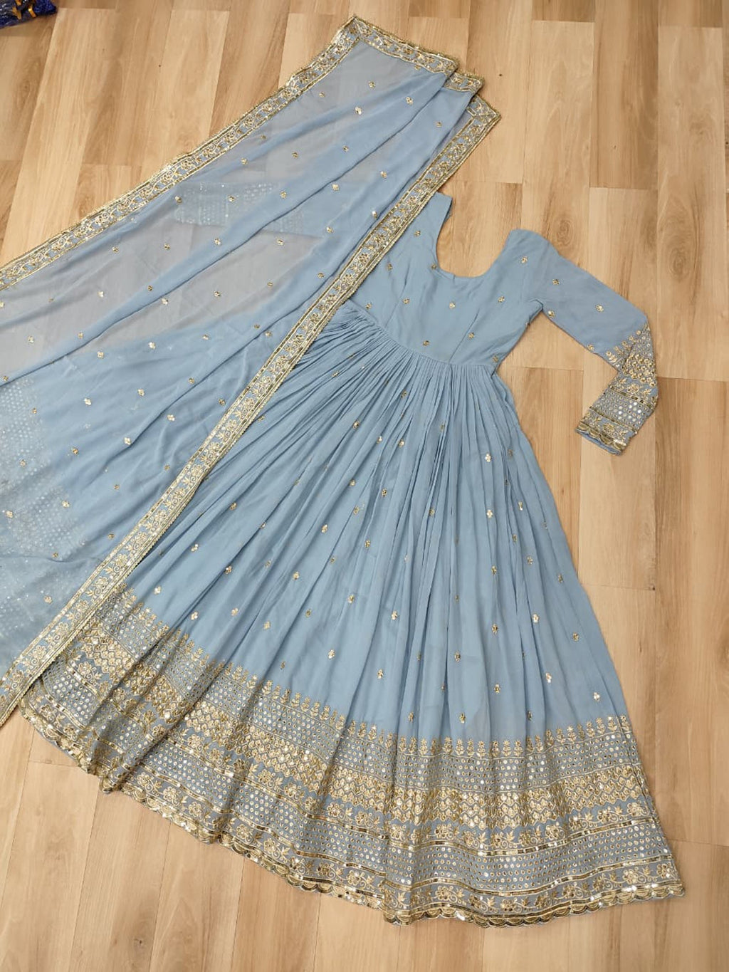 Lorenvalley Fashion Skyblue Faux Georgette with Embroidered work Anarkali Gown with Dupatta - Distacart