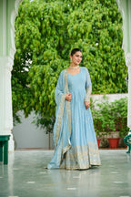 Lorenvalley Fashion Skyblue Faux Georgette with Embroidered work Anarkali Gown with Dupatta - Distacart