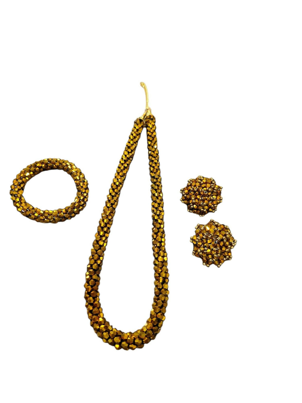 Inhanns Complete Look Crystal Statement 3-Piece Set (Adjustable Necklace + Earrings + Adjustable Bangle ) - Gold