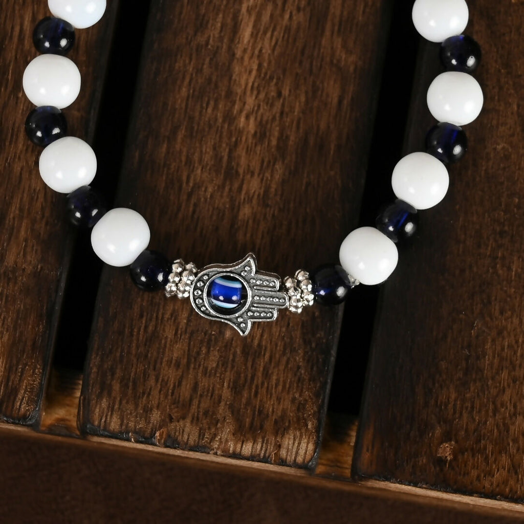 NVR Men & Women White & Black Marbel Crystal Elasticated Bracelet - Distacart