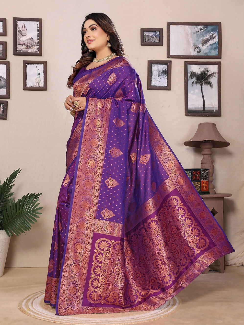 Joban Fashion Banarasi Purple Woven Soft Silk Saree - Distacart