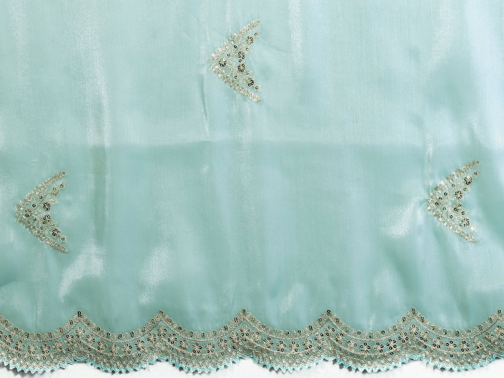 Vastranavya Sky Blue Embroidery Work Shimmer Chiffon Saree with Unstitched Blouse - Distacart
