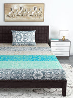 Divine Casa Blue & Grey Ethnic Motifs 120 TC Bedsheet with Pillow Covers - Distacart