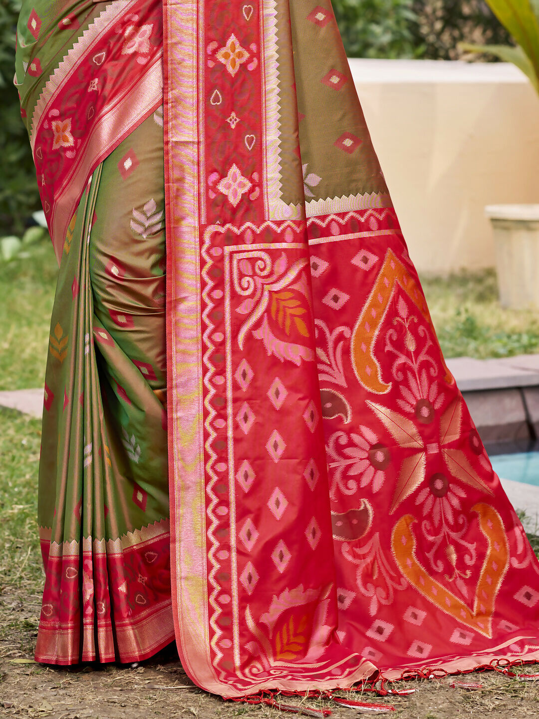 Shree Shyam Fashion Mehndi Pochampally Silk Saree - Distacart