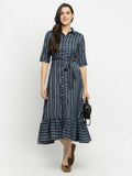 Rudra Bazaar Grey A-Line Striped Kurta - Distacart
