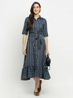 Rudra Bazaar Grey A-Line Striped Kurta - Distacart