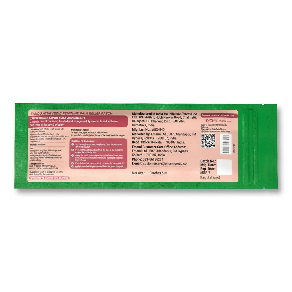 Zandu Feminine Pain Relief Patch - Distacart