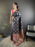 Joban Fashion Grey Elephant Motif Soft Silk Banarasi silk Saree - Distacart