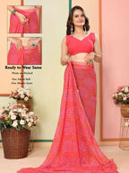 Red Georgette Designer Printed Ready To Wear Saree - Elite