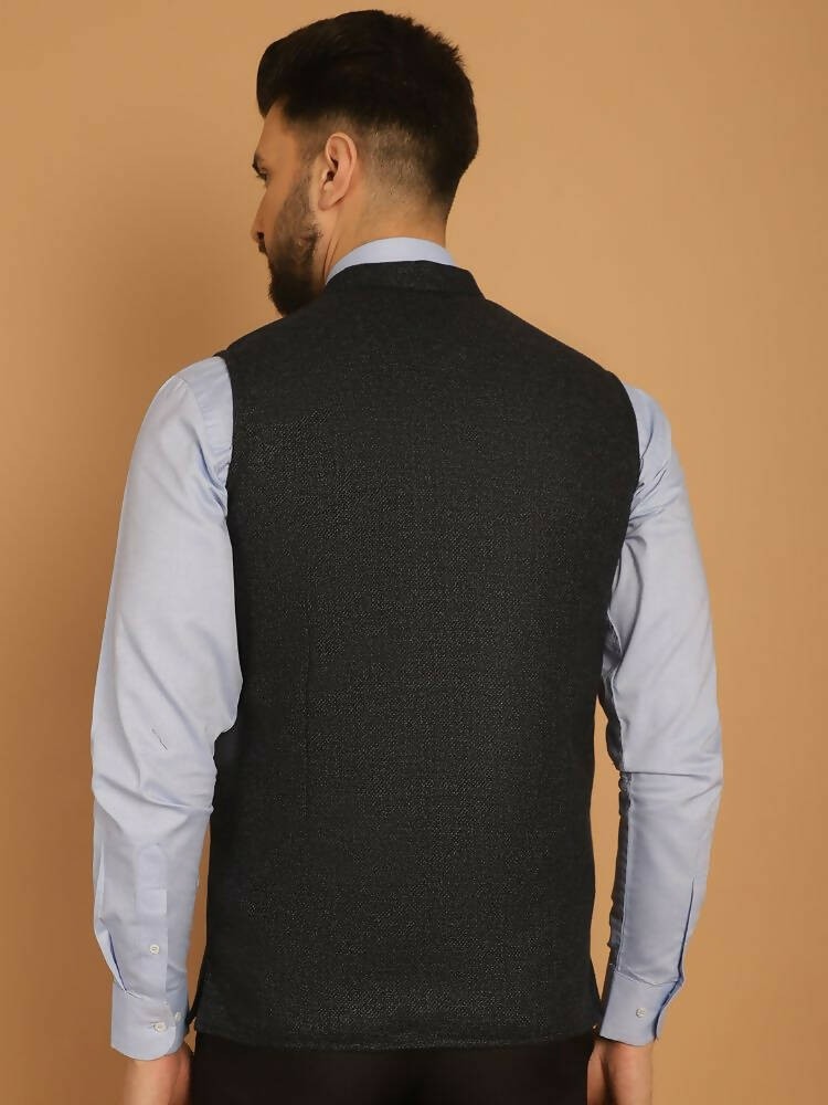 Even Apparels Pure Wool Nehru Jacket - Blue