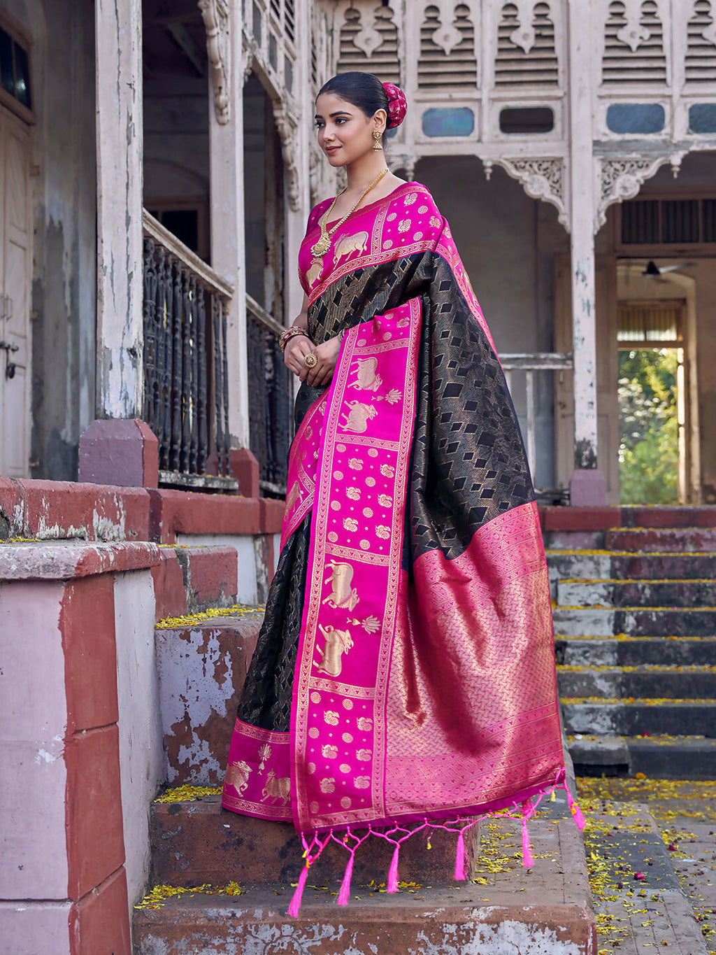 Shree Shyam Fashion Black Soft Silk Saree - Distacart