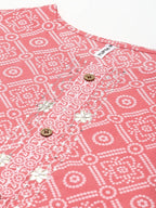 Yufta Women Pink Printed Regular Pure Cotton Kurta with Palazzo and Dupatta