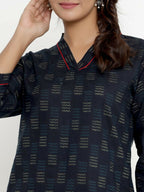 Miravan Women's Blue Printed Indigo Kurti