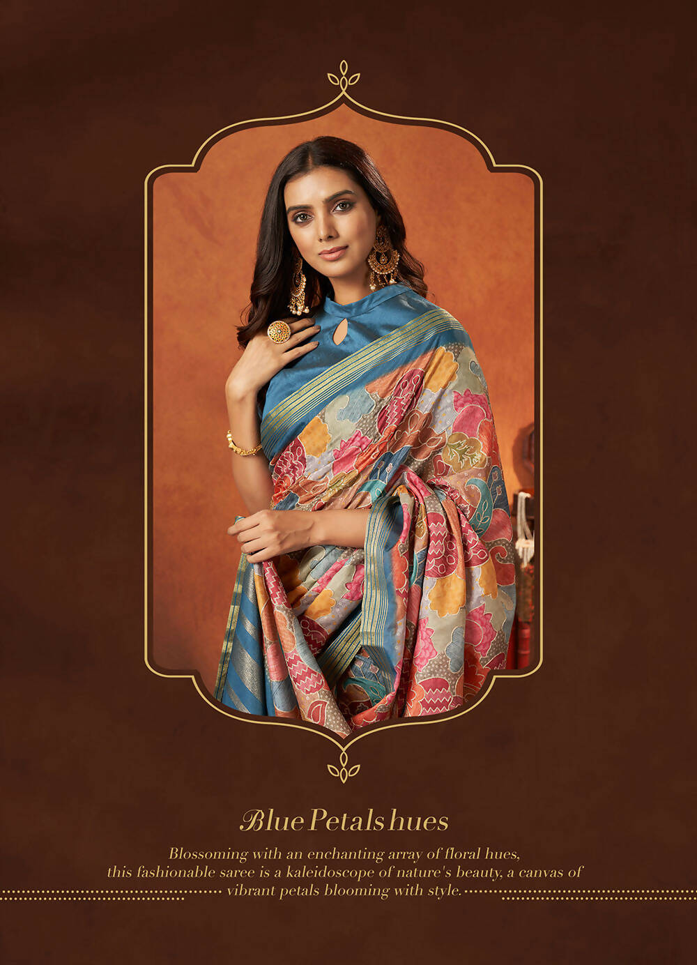 Blue Rangkat and Crepe Silk Paisley Saree With Unstitched Blouse Piece - Mohmanthan Royal Saachi