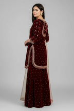 Joban Fashion Deep Maroon Velvet Embroidery Kurta Set - Distacart