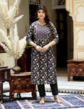 Miravan Women's Embroidered Kurta In Sweet-Heart Neck With Black Straight Palazzo
