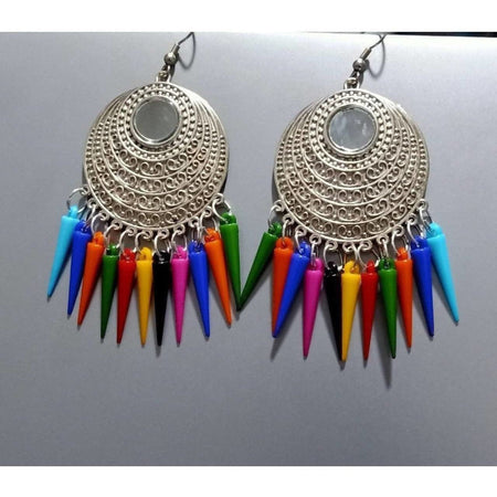 MS Fashion India Silver Oxidized Latest Fashion Long Alloy Drops Chandbali Earrings